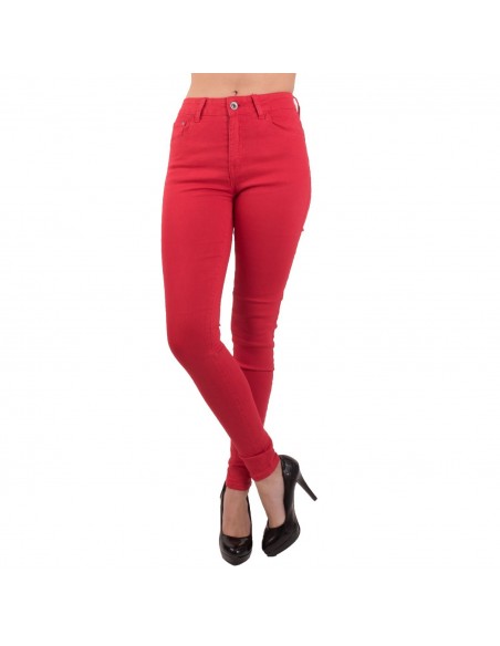 jean slim femme rouge