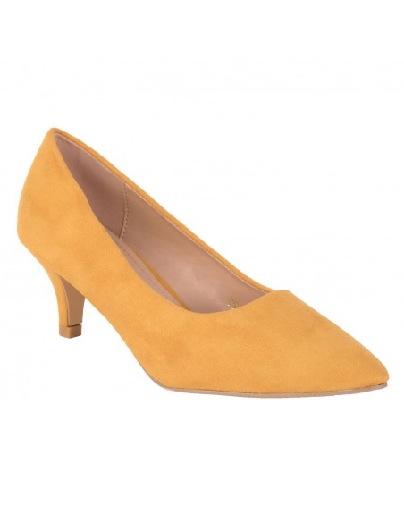 escarpin jaune talon carré