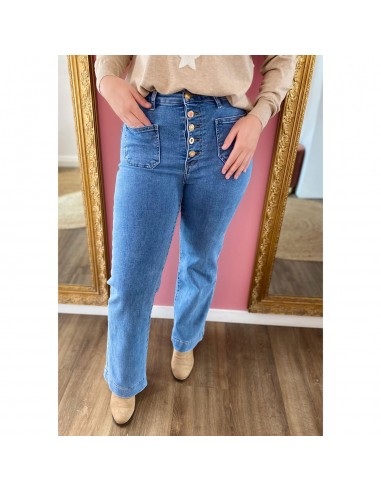 Jean femme bootcut jambes larges taille haute boutons fantaisie perles & bijoux 34-42