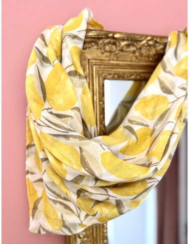 Foulard motif citron jaune en viscose style écharpe légère voilage