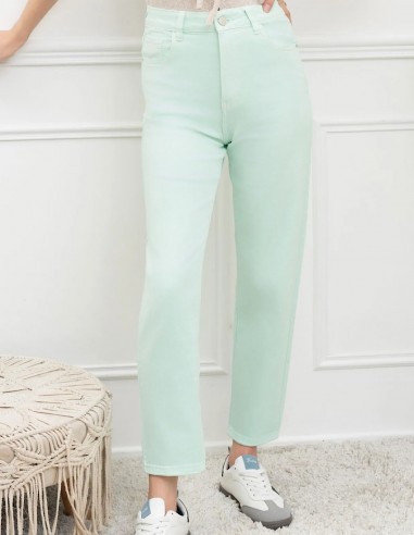 Jean Mom fit femme taille haute pastel vert d'eau stretch tendance