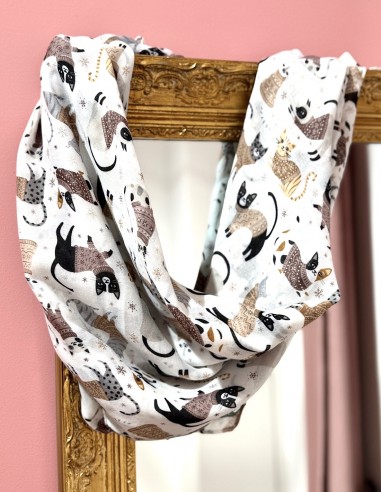 Grand foulard femme doux motif chats en pull - cat's lover en viscose