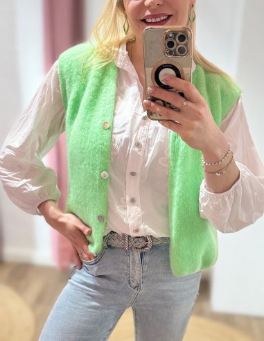 Gilet femme sans manche alpaga mohair vert pomme tendance