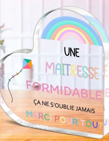 Cadeau fin d'année maîtresse bloc décoratif en acrylique gravé message personnalisé