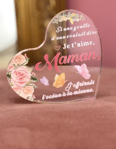 Cadeau Maman - Bloc cœur acrylique avec message amour pour idée cadeau fête des mères