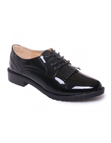 Derbies Oxford Vernies Simili Cuir Femme A Franges Semelle Interieure Cuir